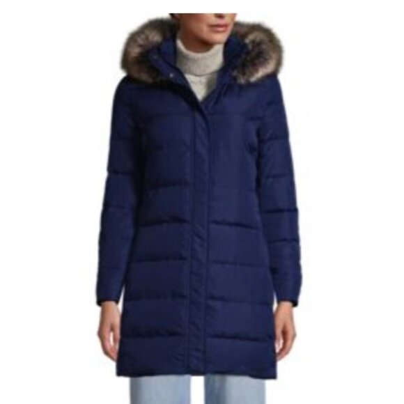 NWT Lands' End Women's 600 Down Winter Long Coat Hood Deep Sea Navy